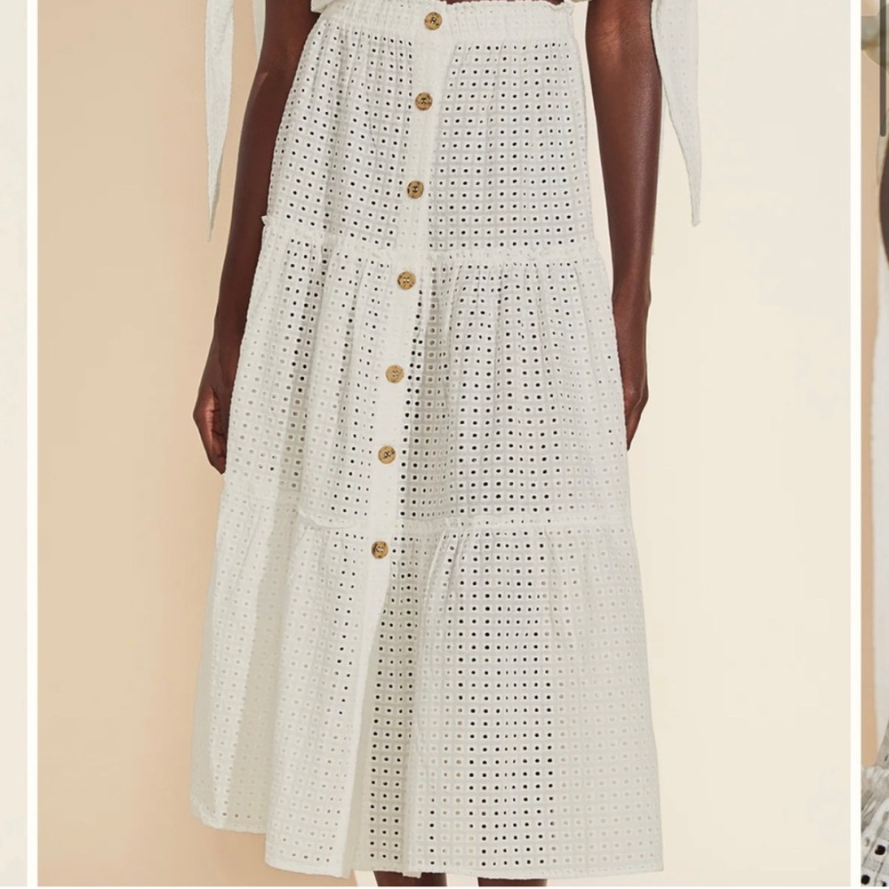 Elegant White Eyelet Midi Skirt